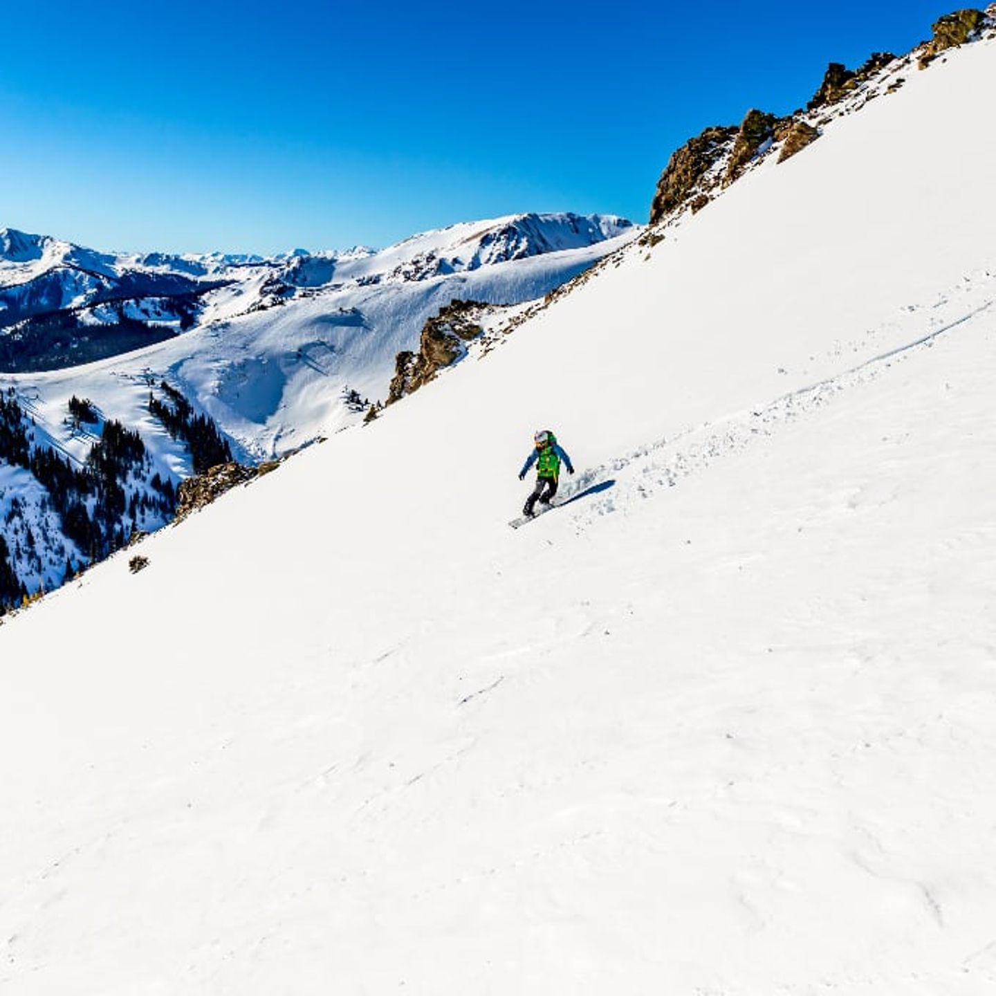 Skiing down mountain