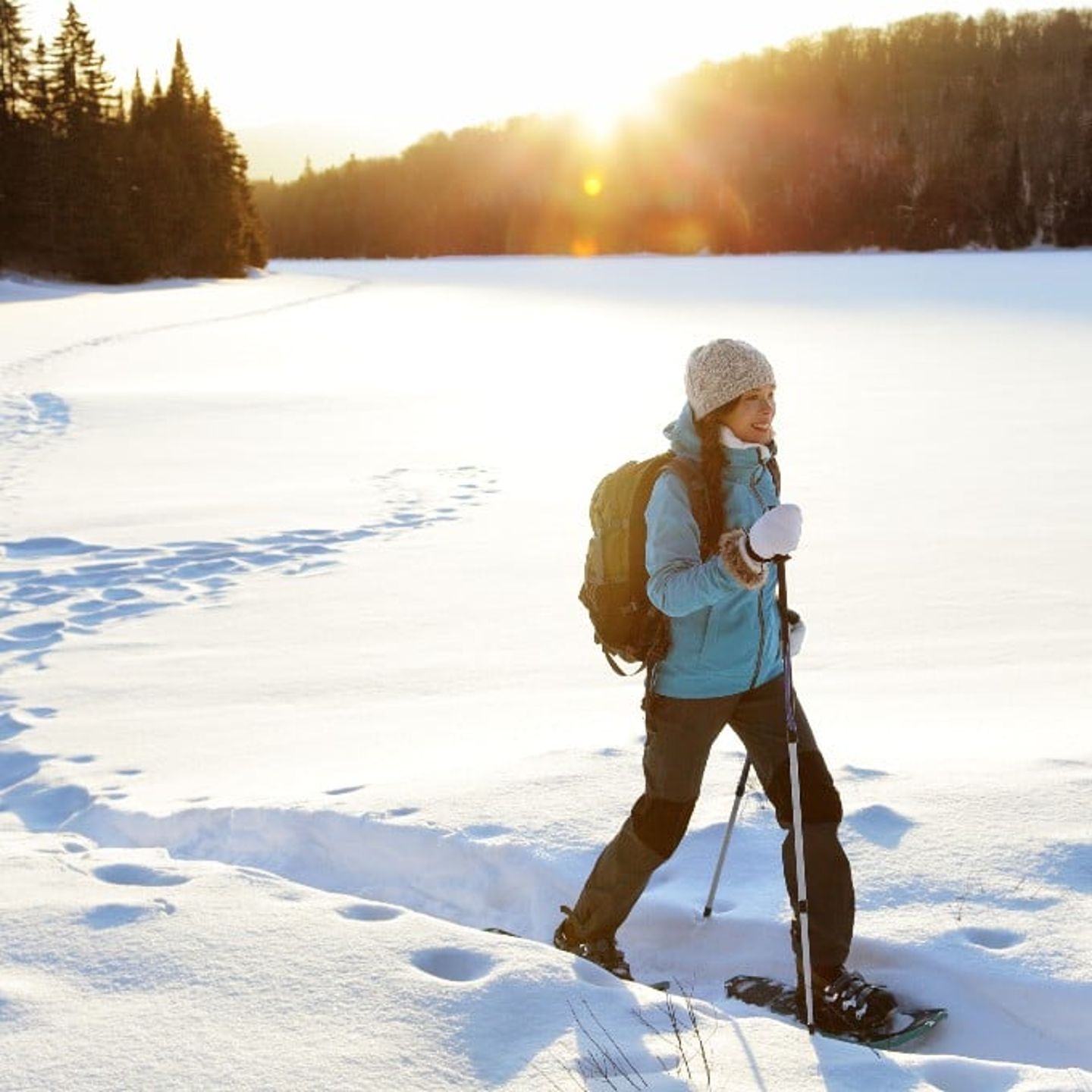 Girl snowshoeing