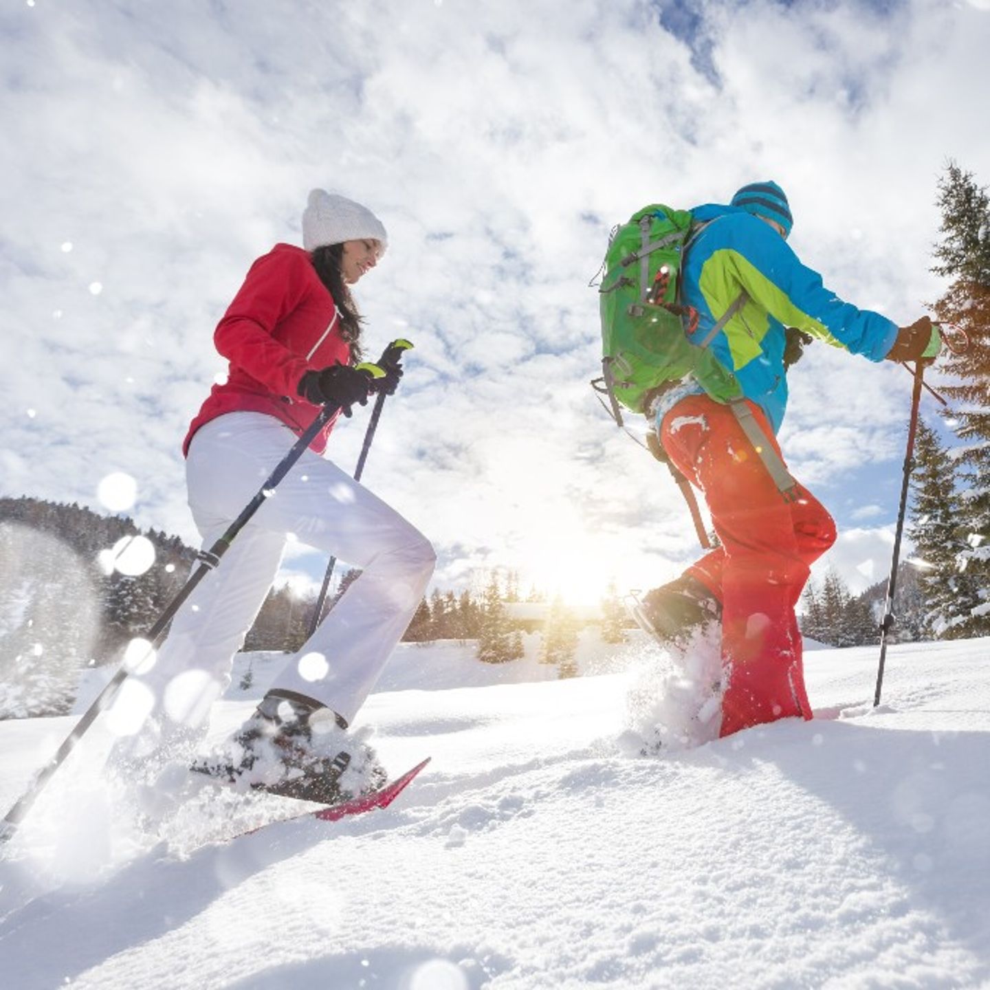 Two people snowshoeing