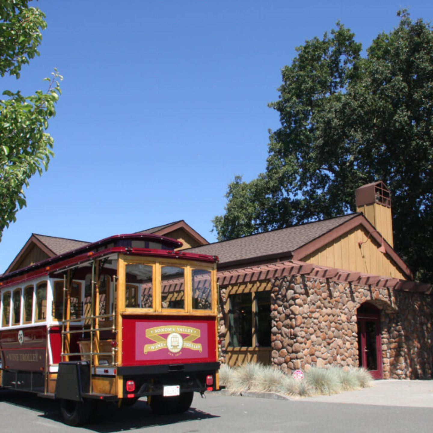 Trolley next to building