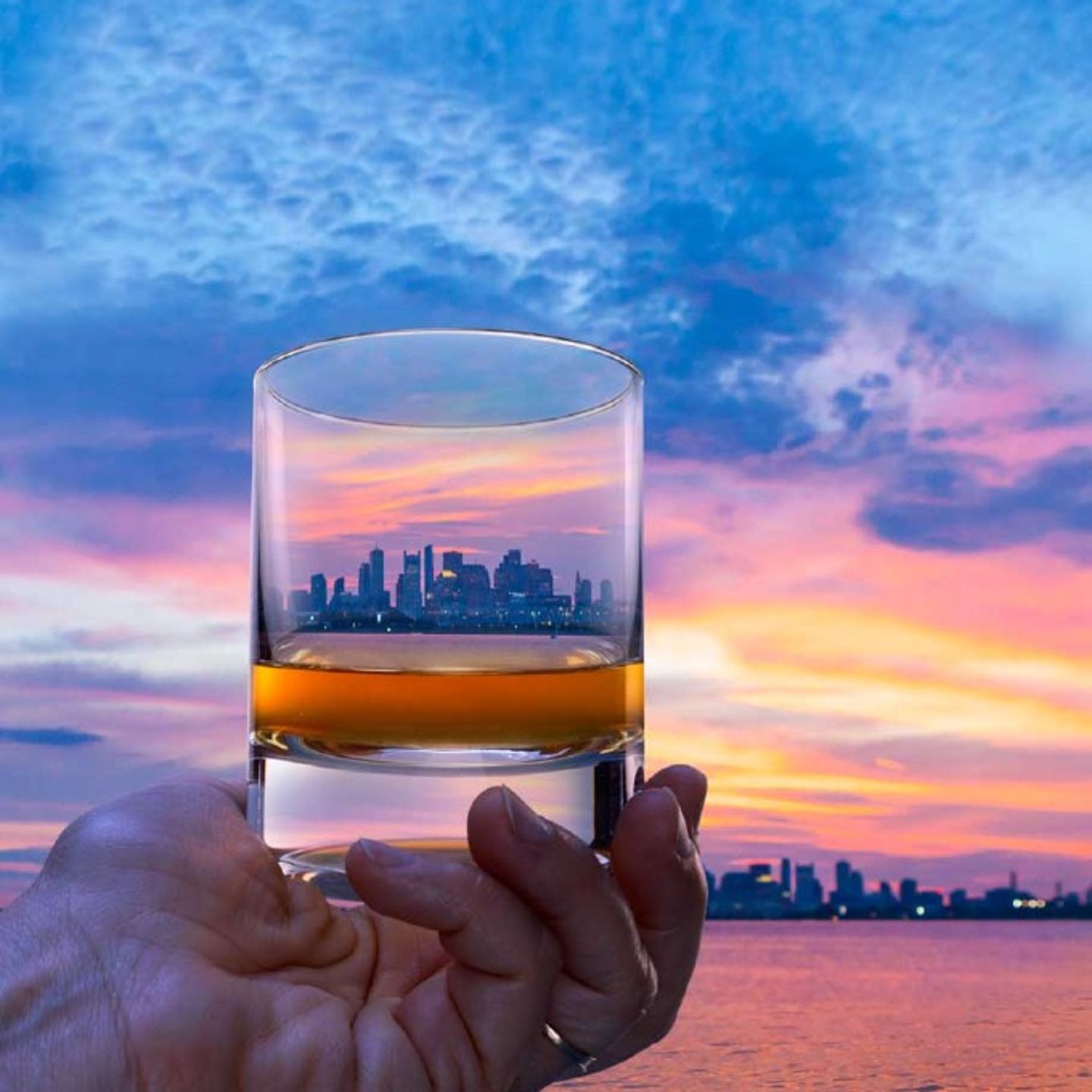 City reflection on glass
