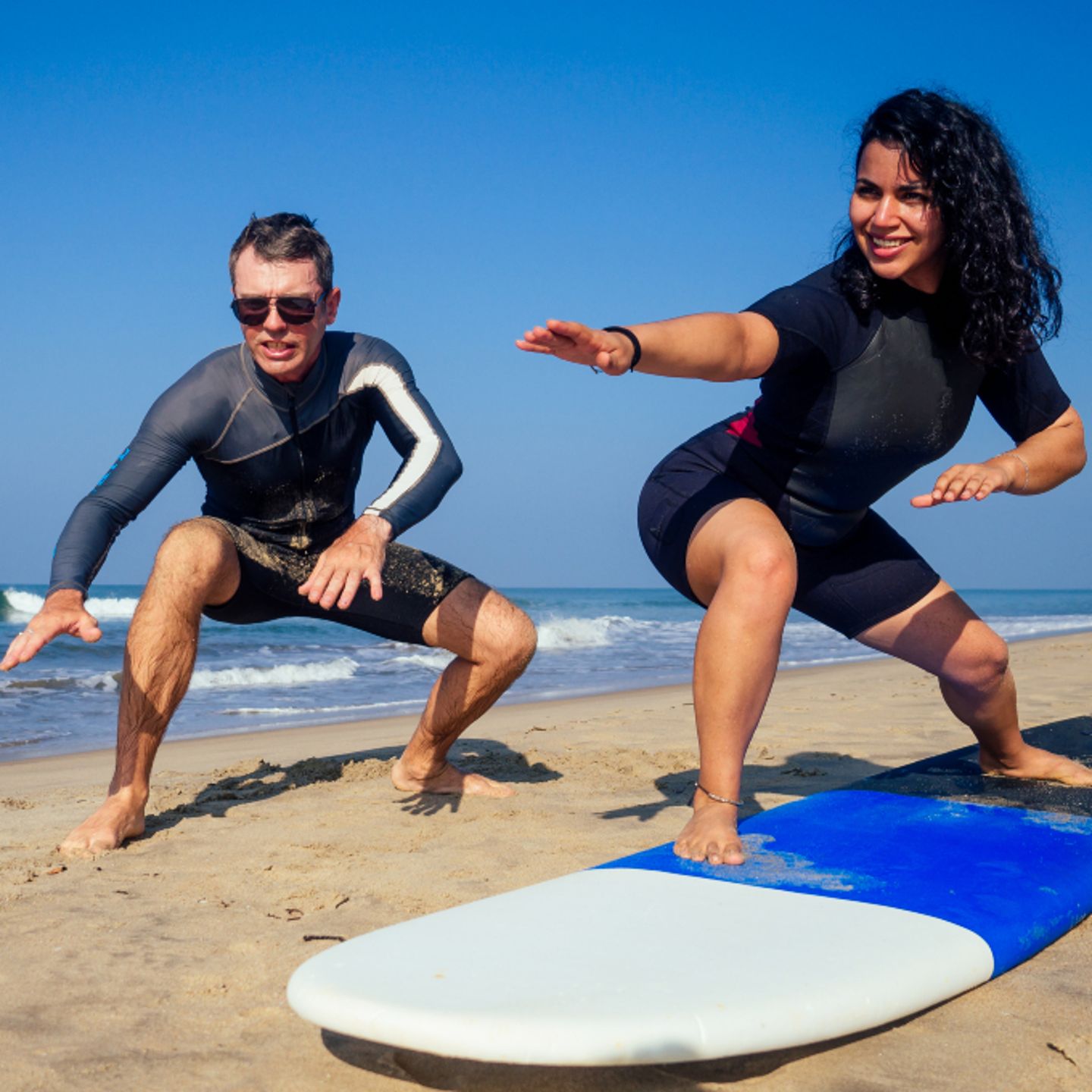 Surfing lesson on beach