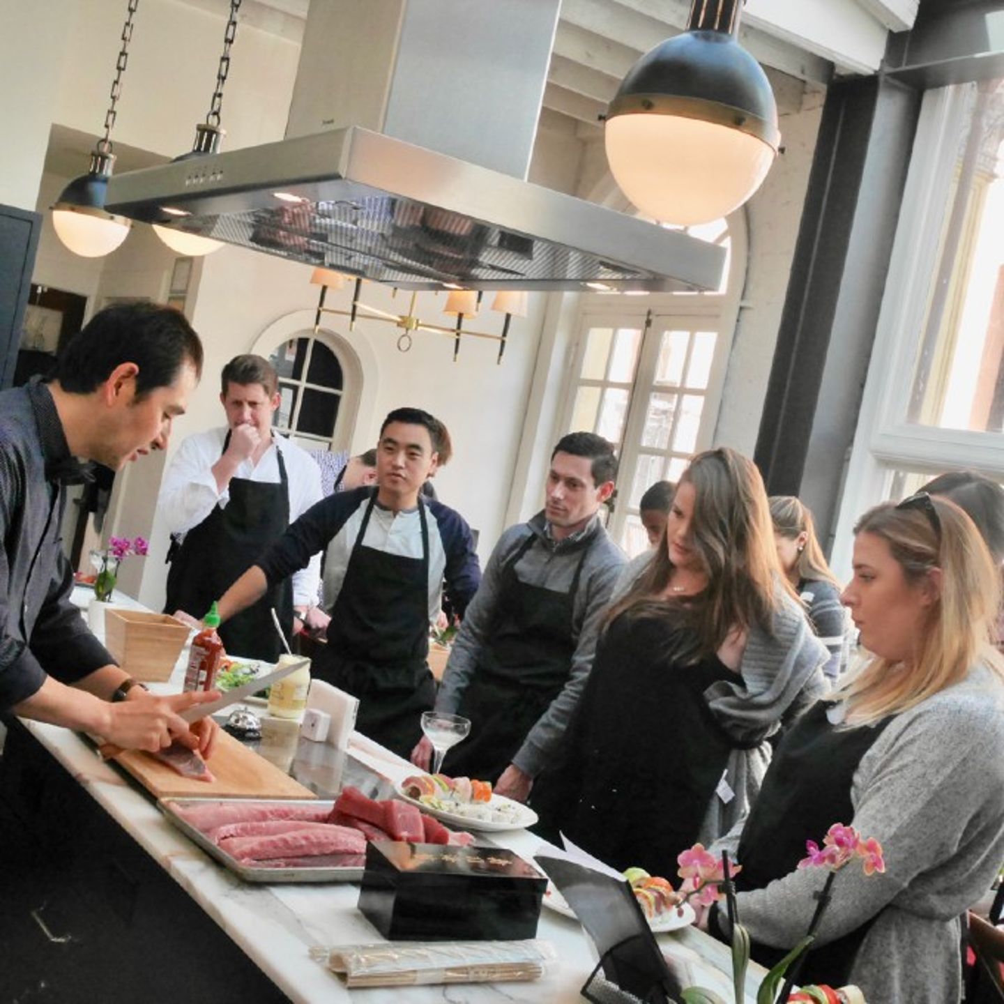 Group making sushi