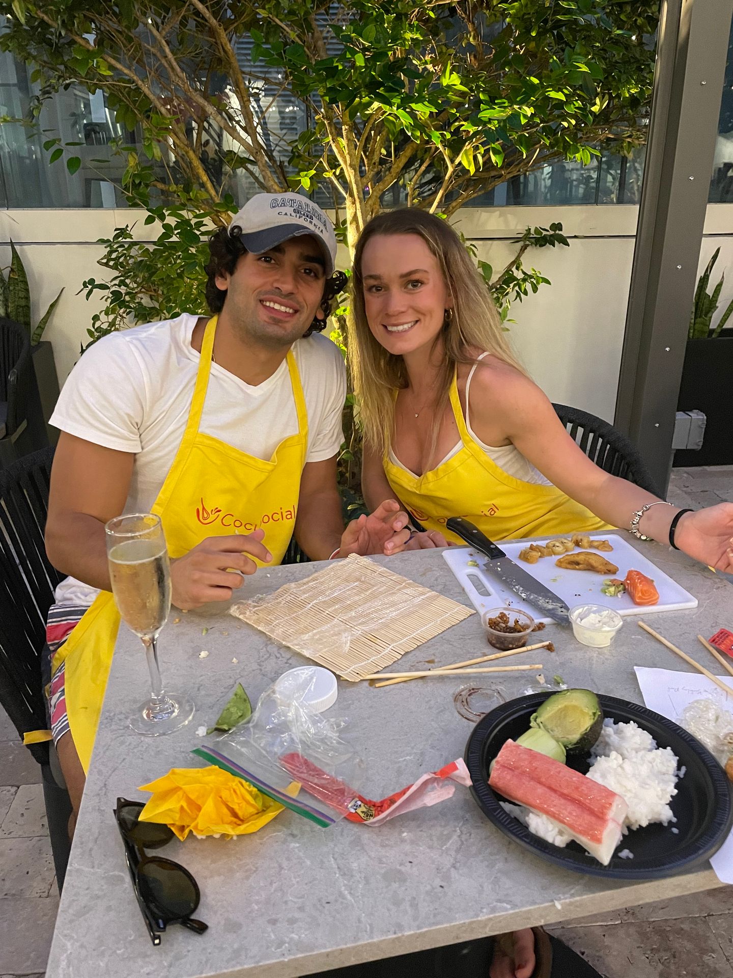 Couple making sushi