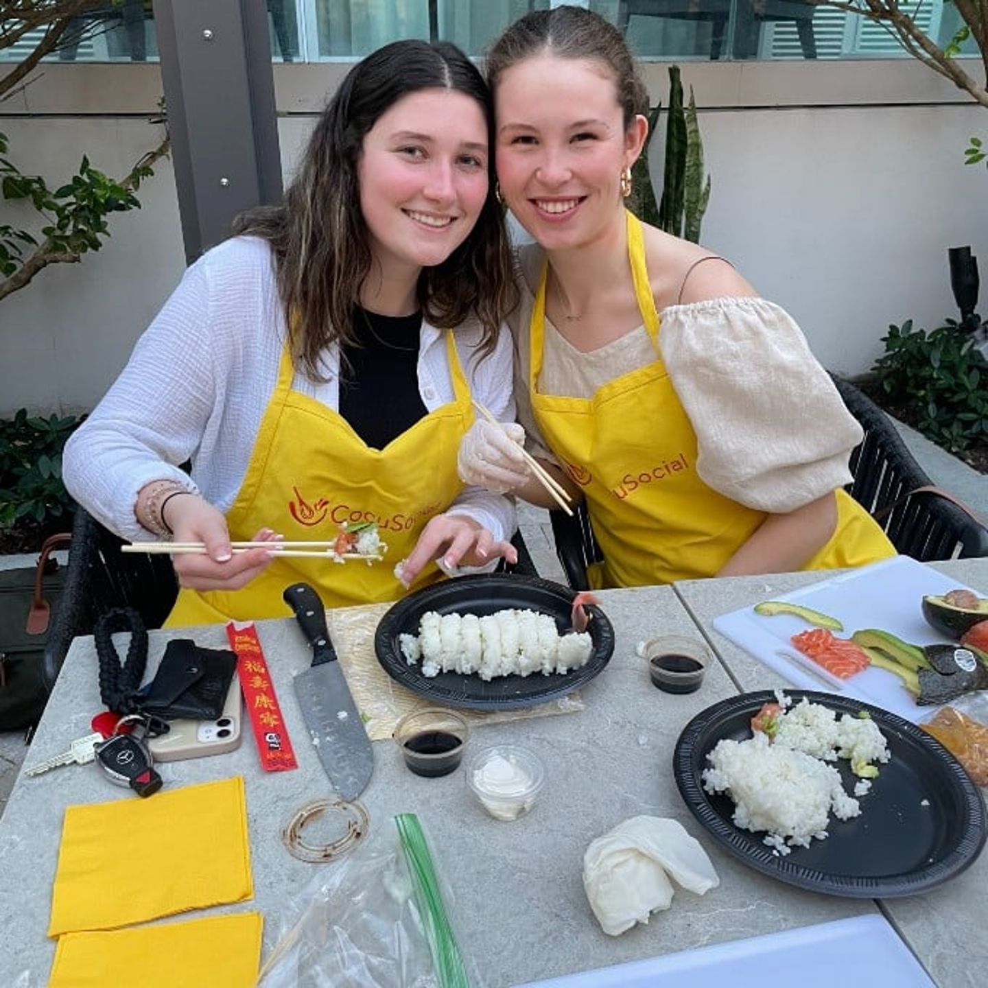 Friends making sushi