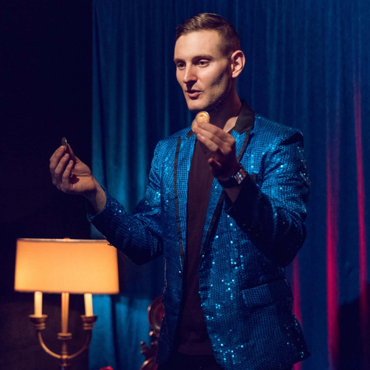 Host performing trick