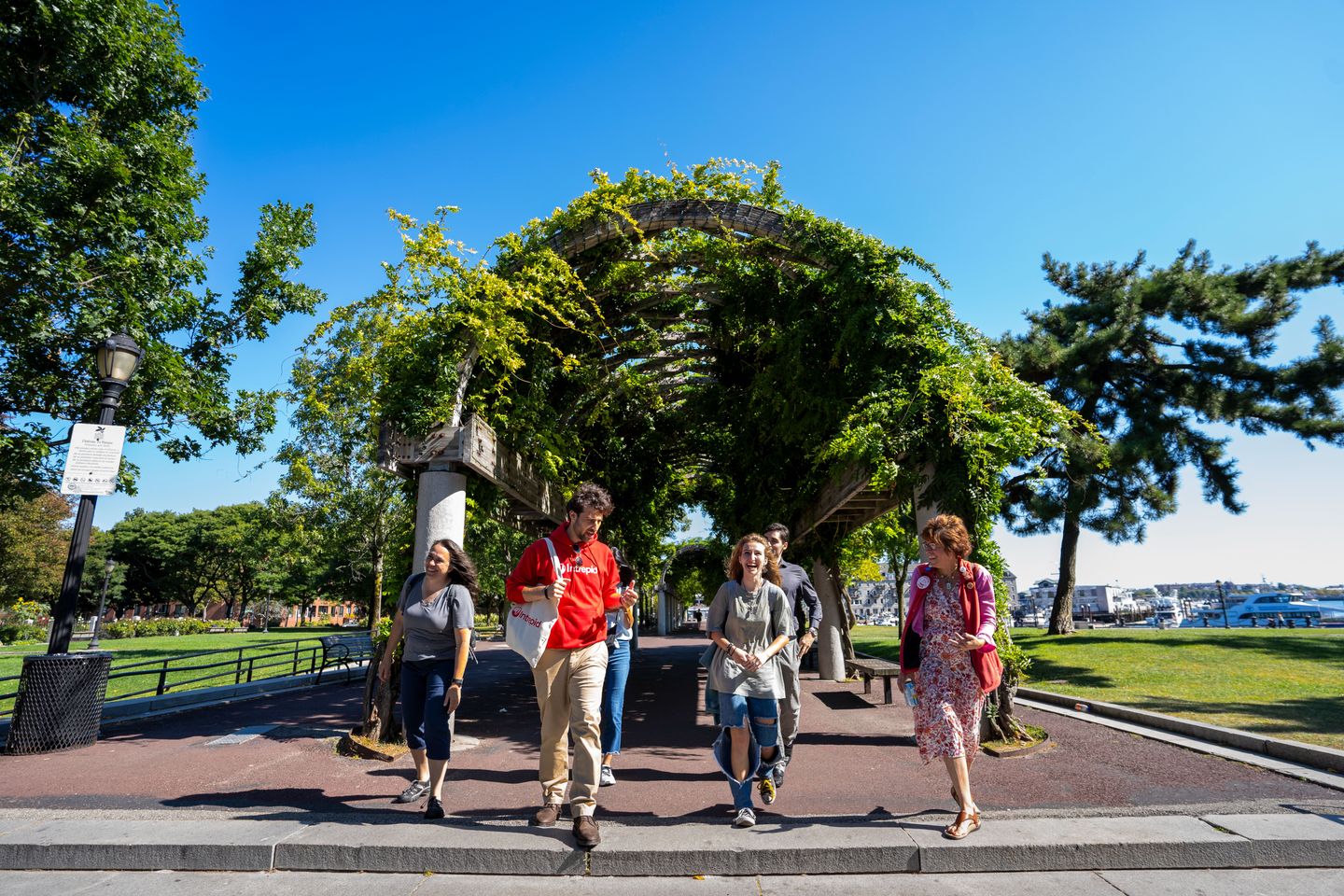 Group walking on tour