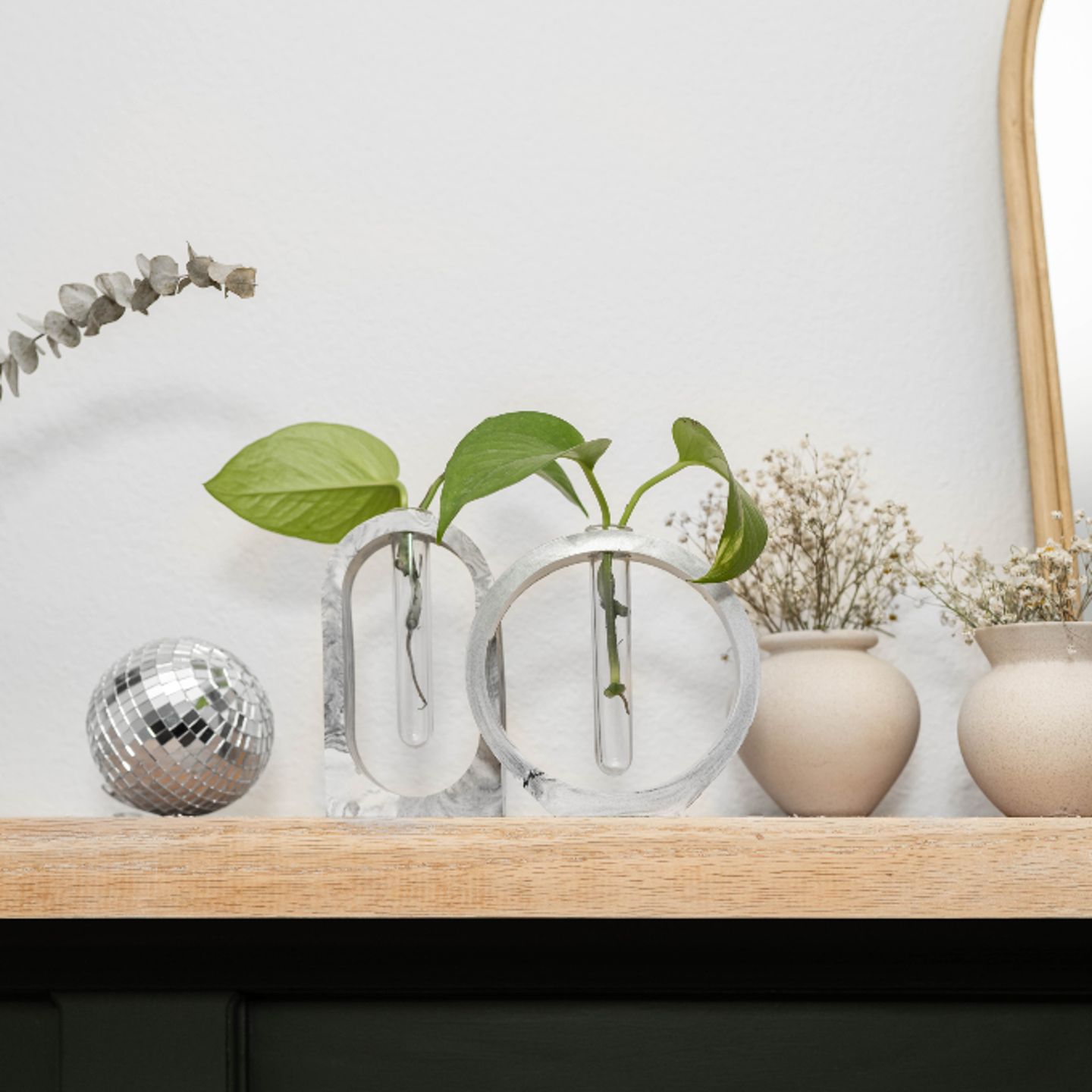 Vases on shelf