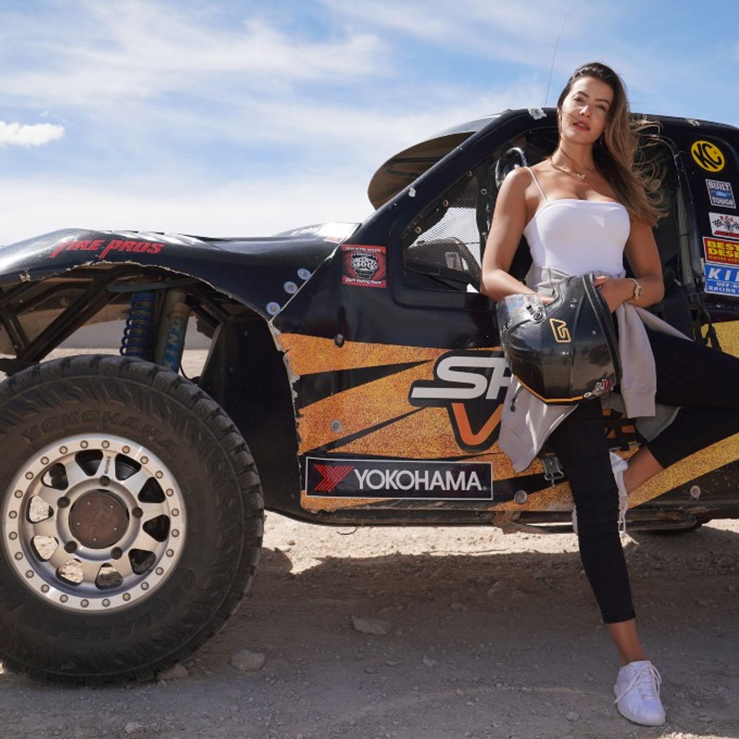 Girl leaning on truck