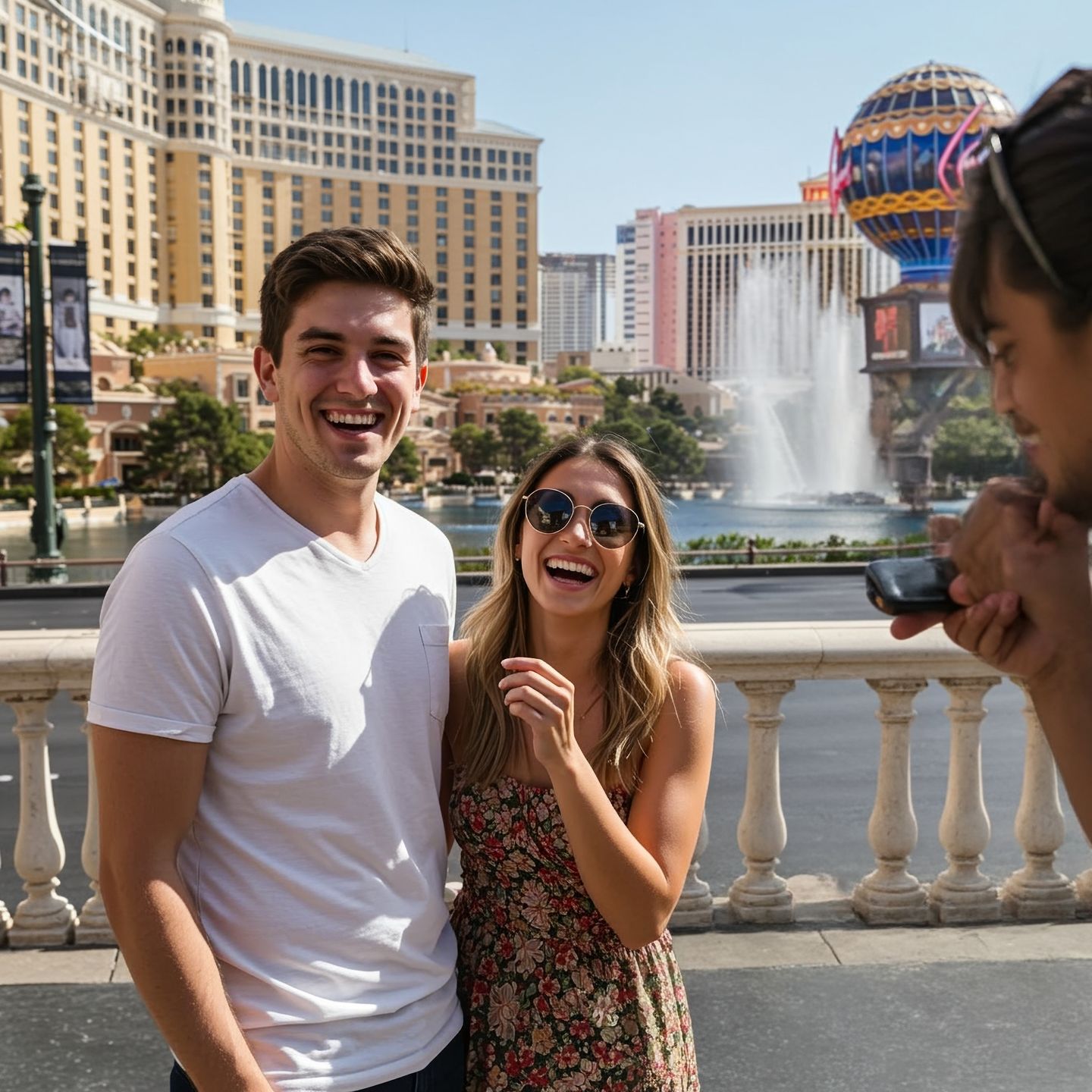 Couple in front of fountain