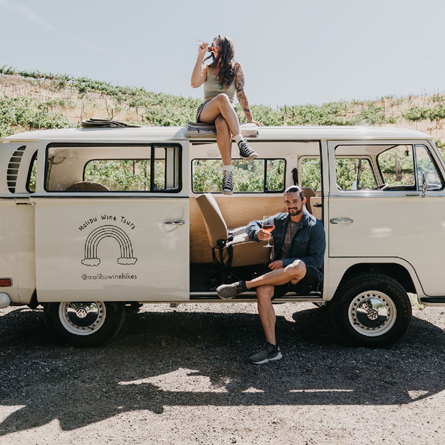 Two people in VW bus