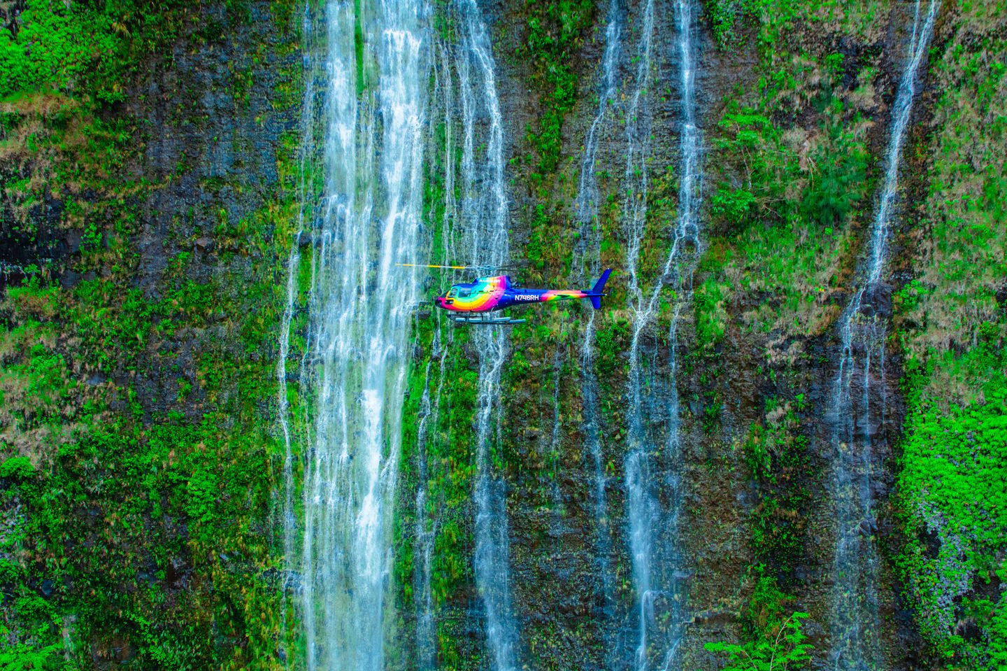 Helicopter with waterfalls