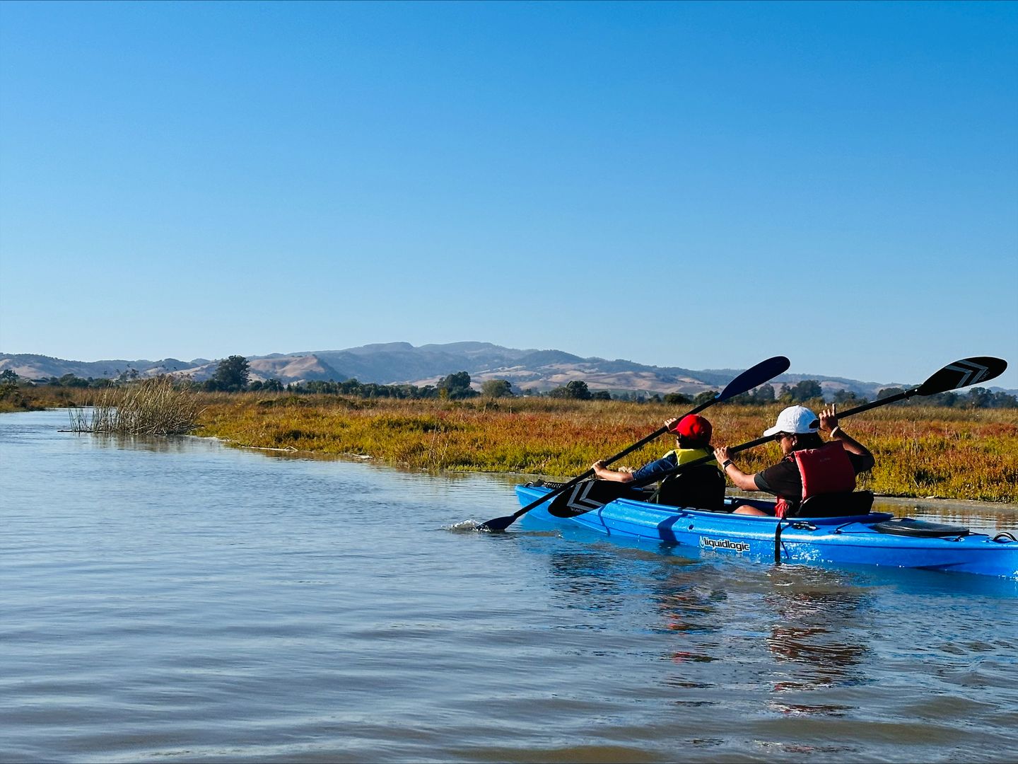 Two people paddling