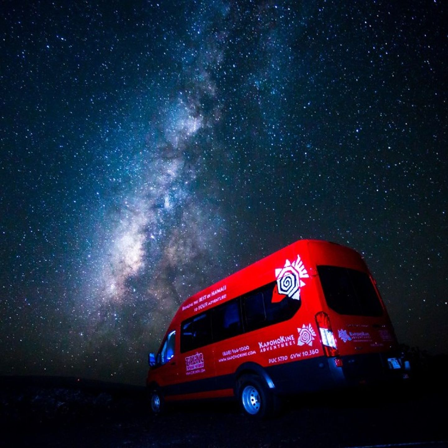 Red Van with Star Filled Sky