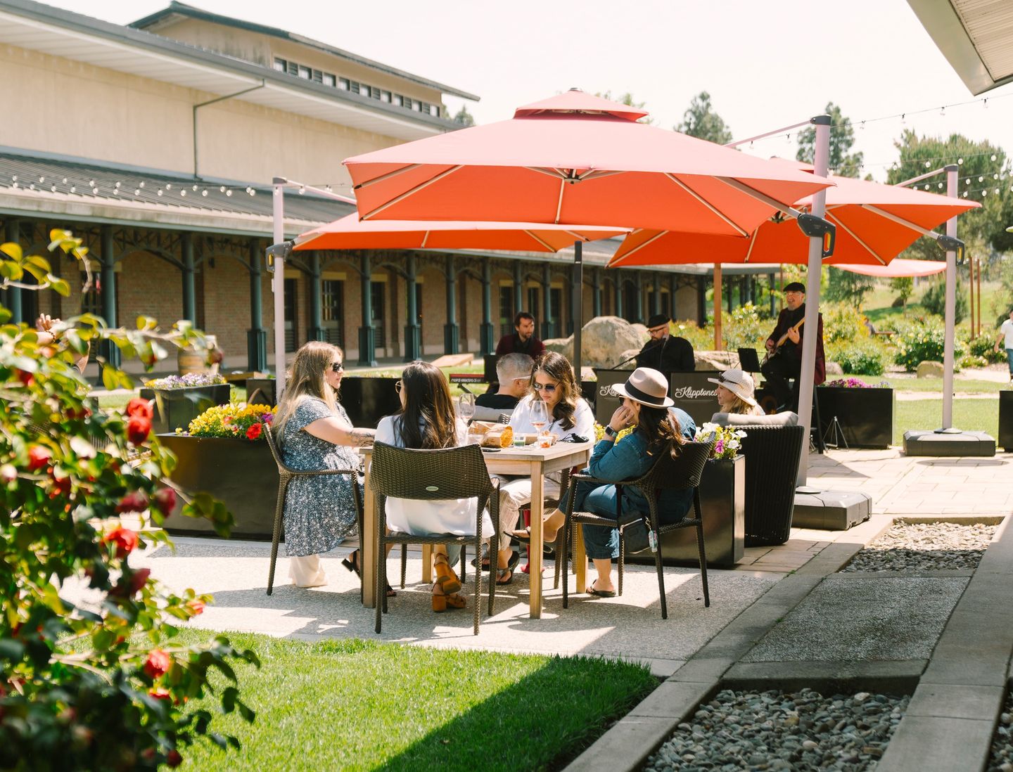 Group enjoying winery