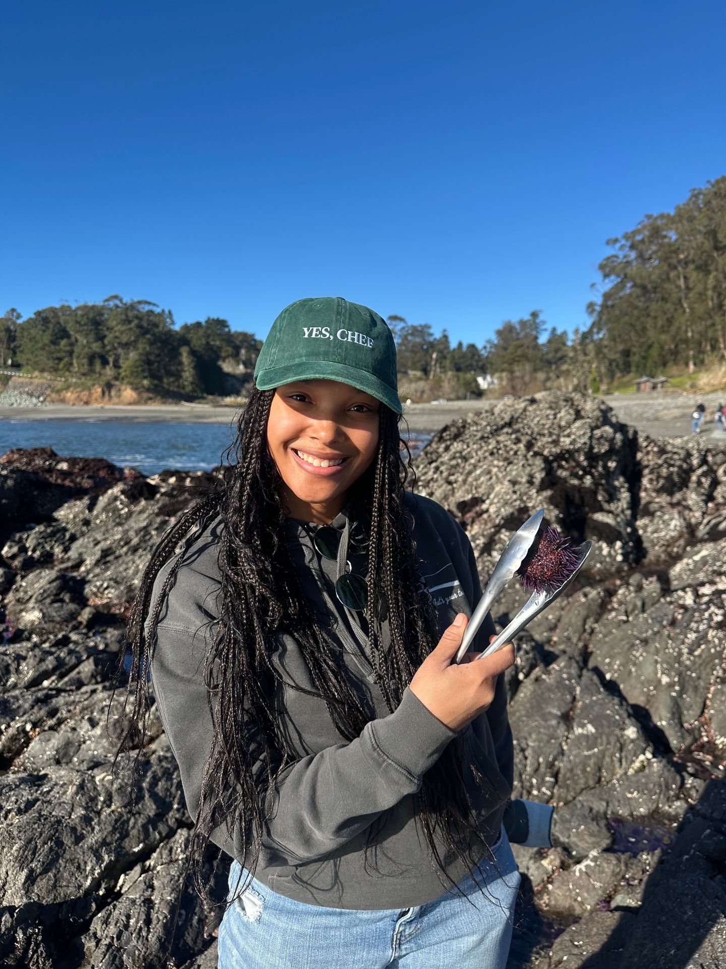 Woman holding sea urchin